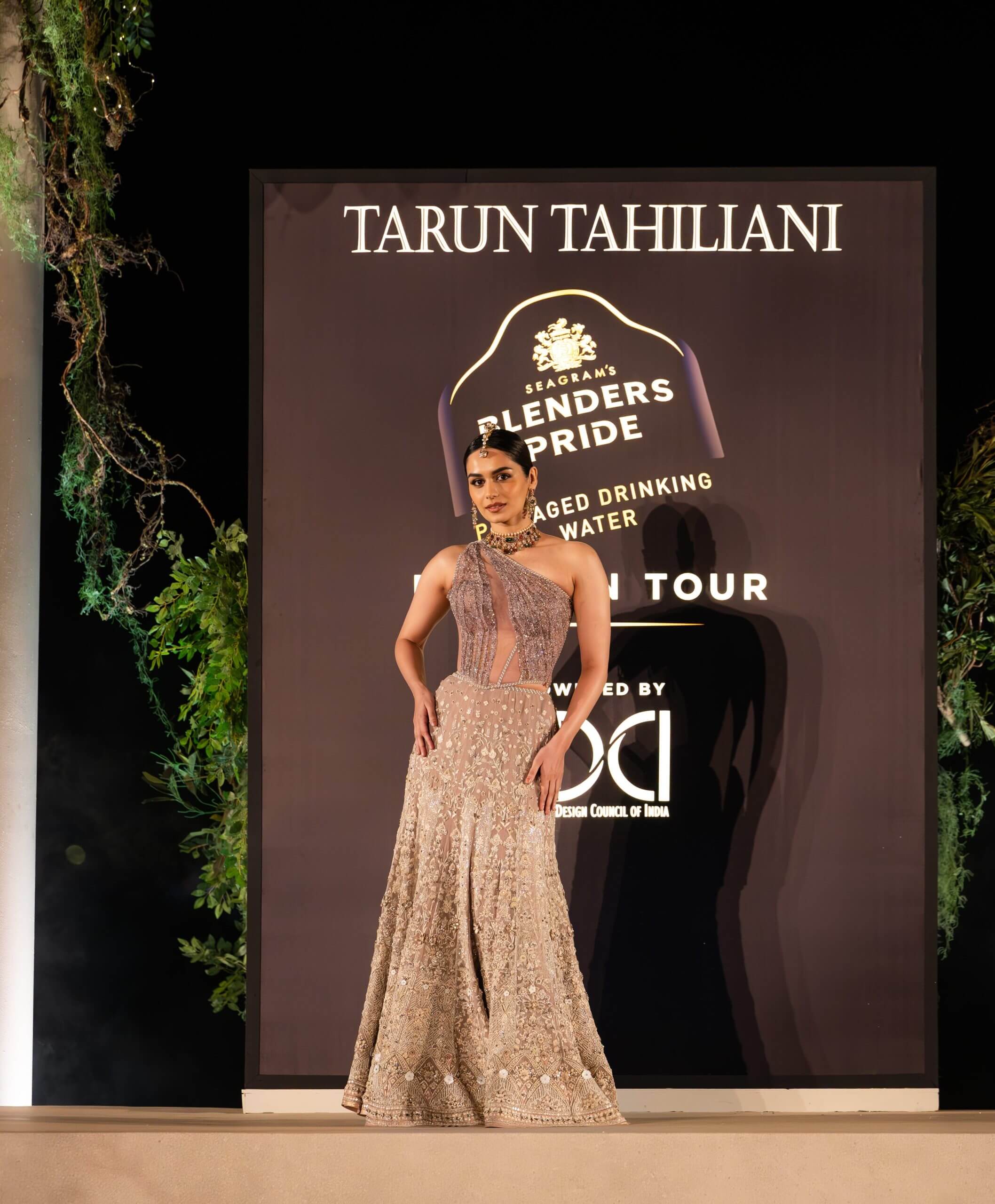 Model wearing a Tarun Tahiliani outfit at the Blenders Pride Fashion Tour event