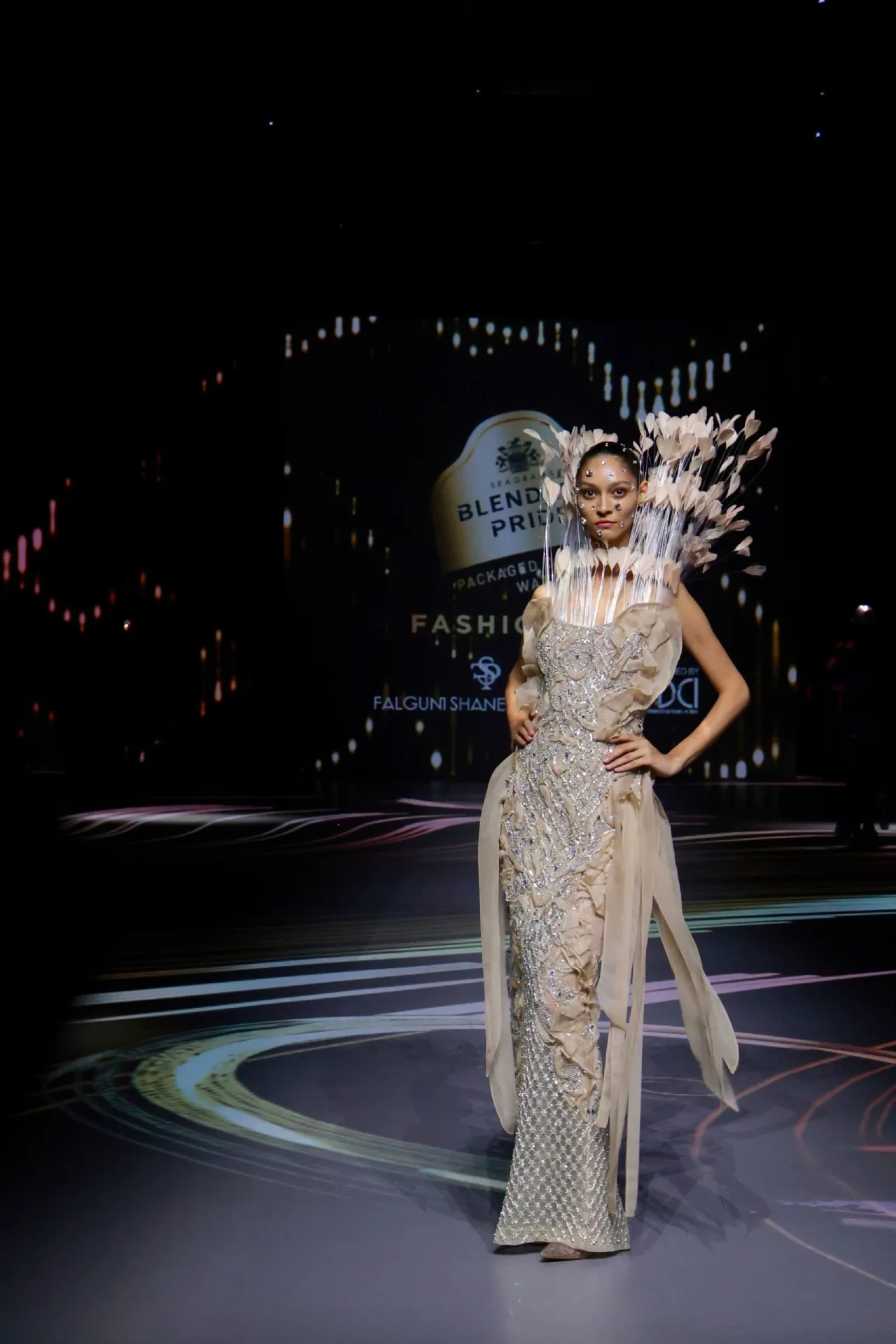 Model showcasing Falguni Shane Peacock's Zardozi-inspired creation at Blenders Pride Fashion Event